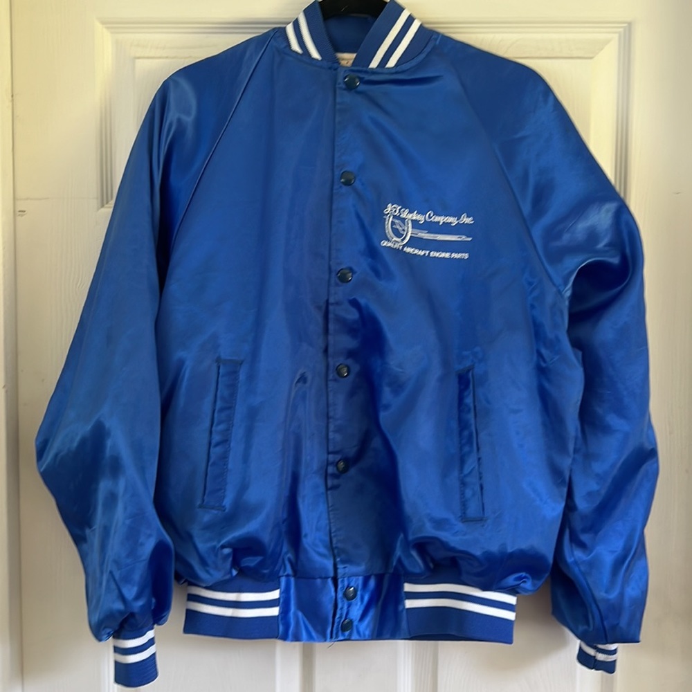 Vintage (70’s) satin Bomber jacket - windbreaker in royal blue.  Size Large.